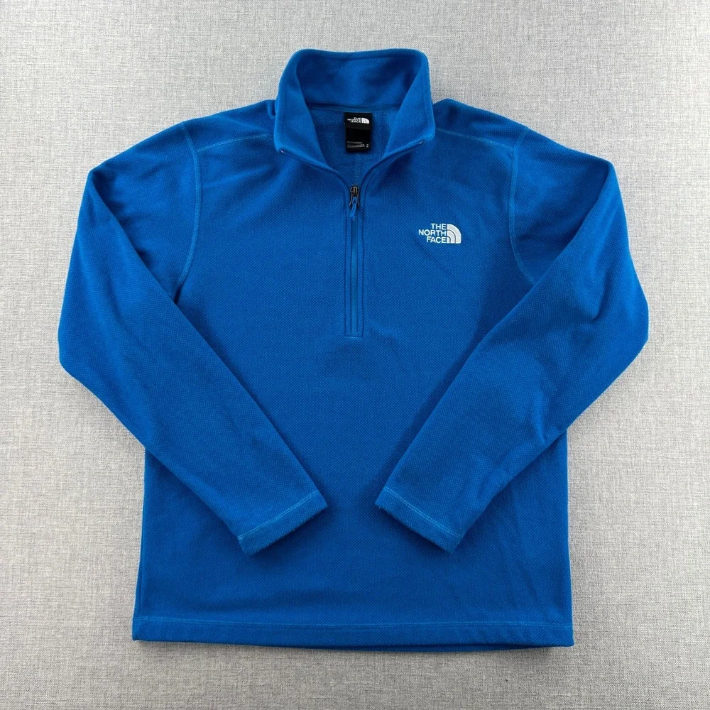 The North Face Mens Textured Cap Rock Quarter-Zip Pullover Medium Blue Mock Neck